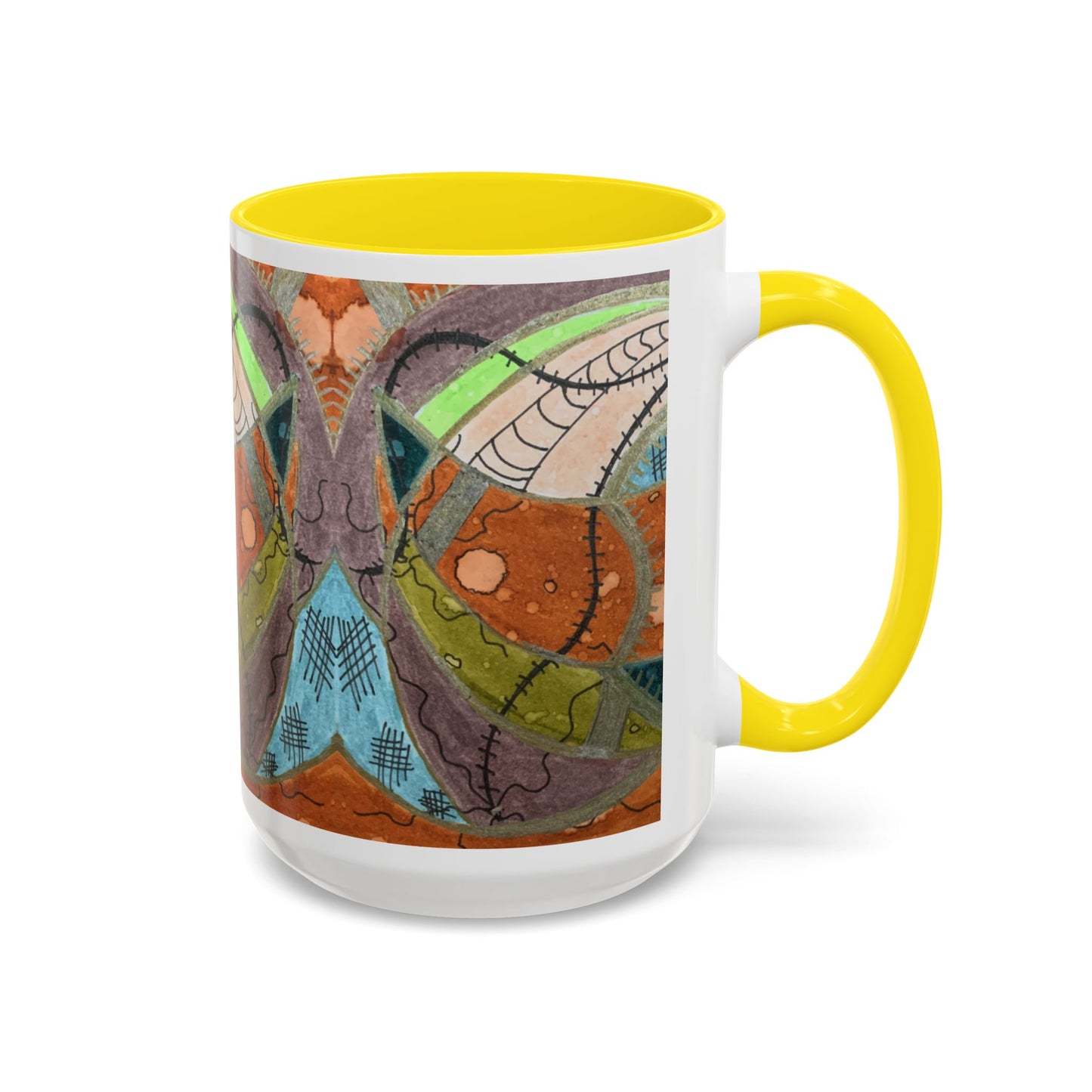 A Stitch in Time Accent Coffee Mug — Colorful Boho Art Ceramic