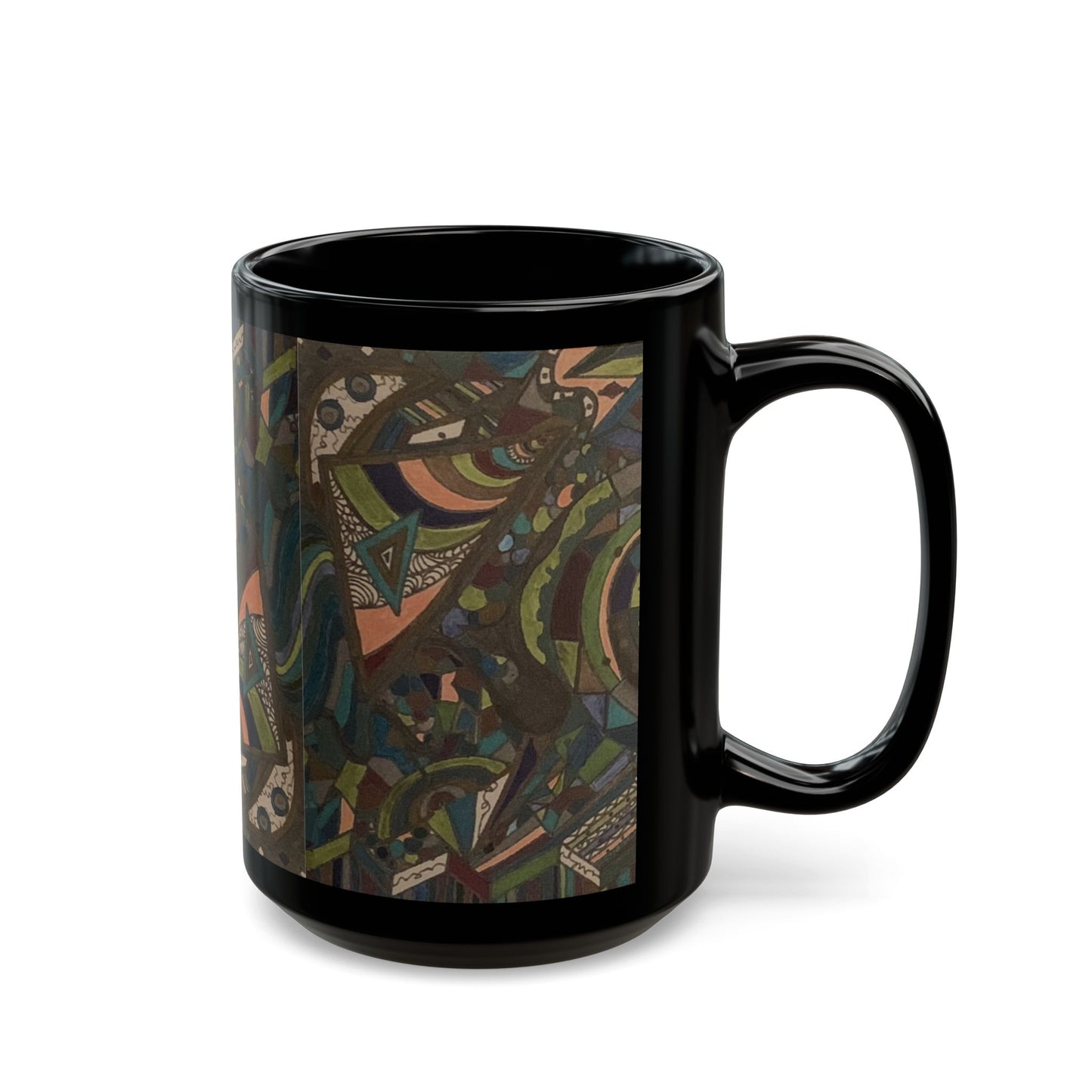 Abstract Boho Pattern Black Coffee Mug – Earthy Geometric Art 11oz/15oz