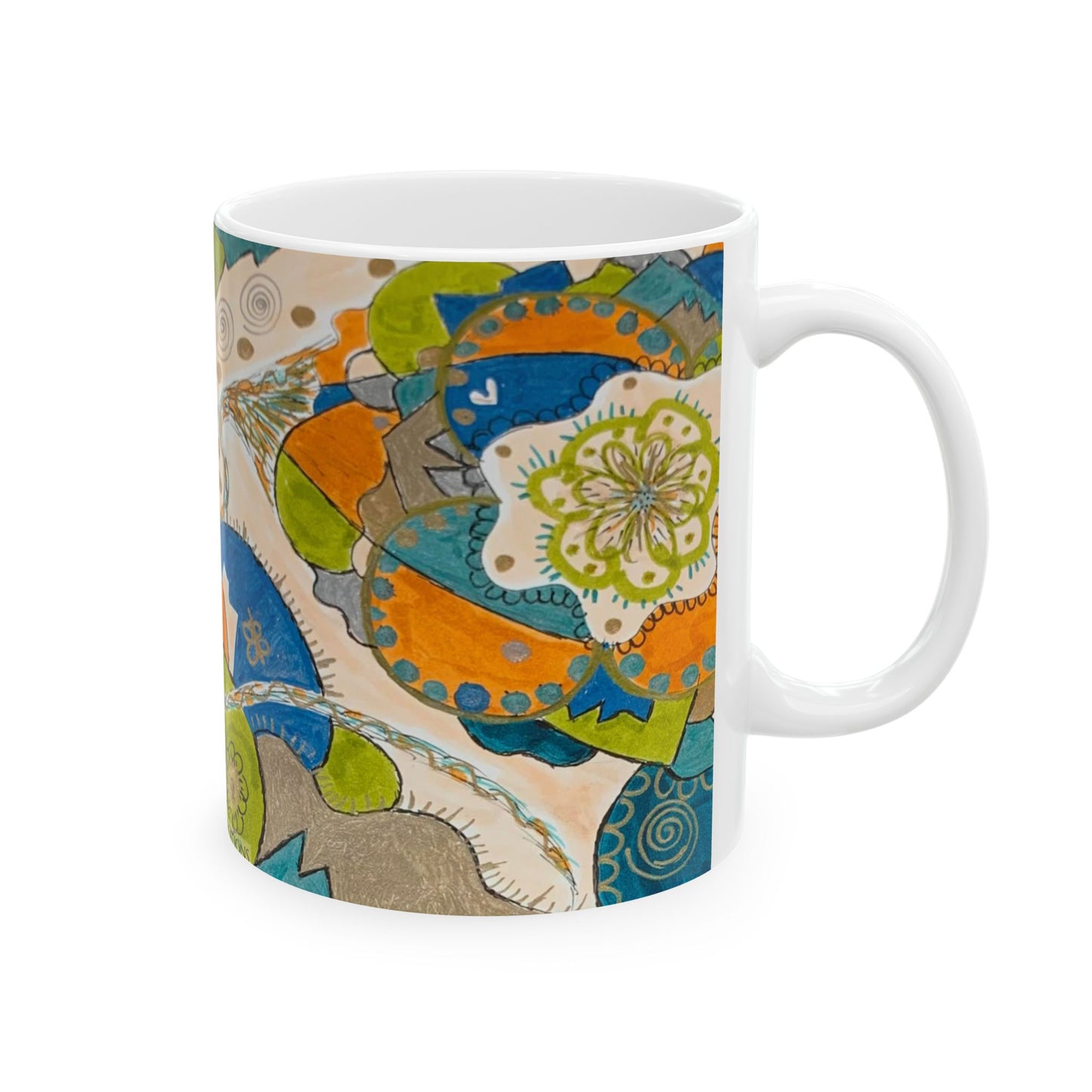 Bohemian Floral Ceramic Mug – Colorful Mandala Pattern (11oz & 15oz)