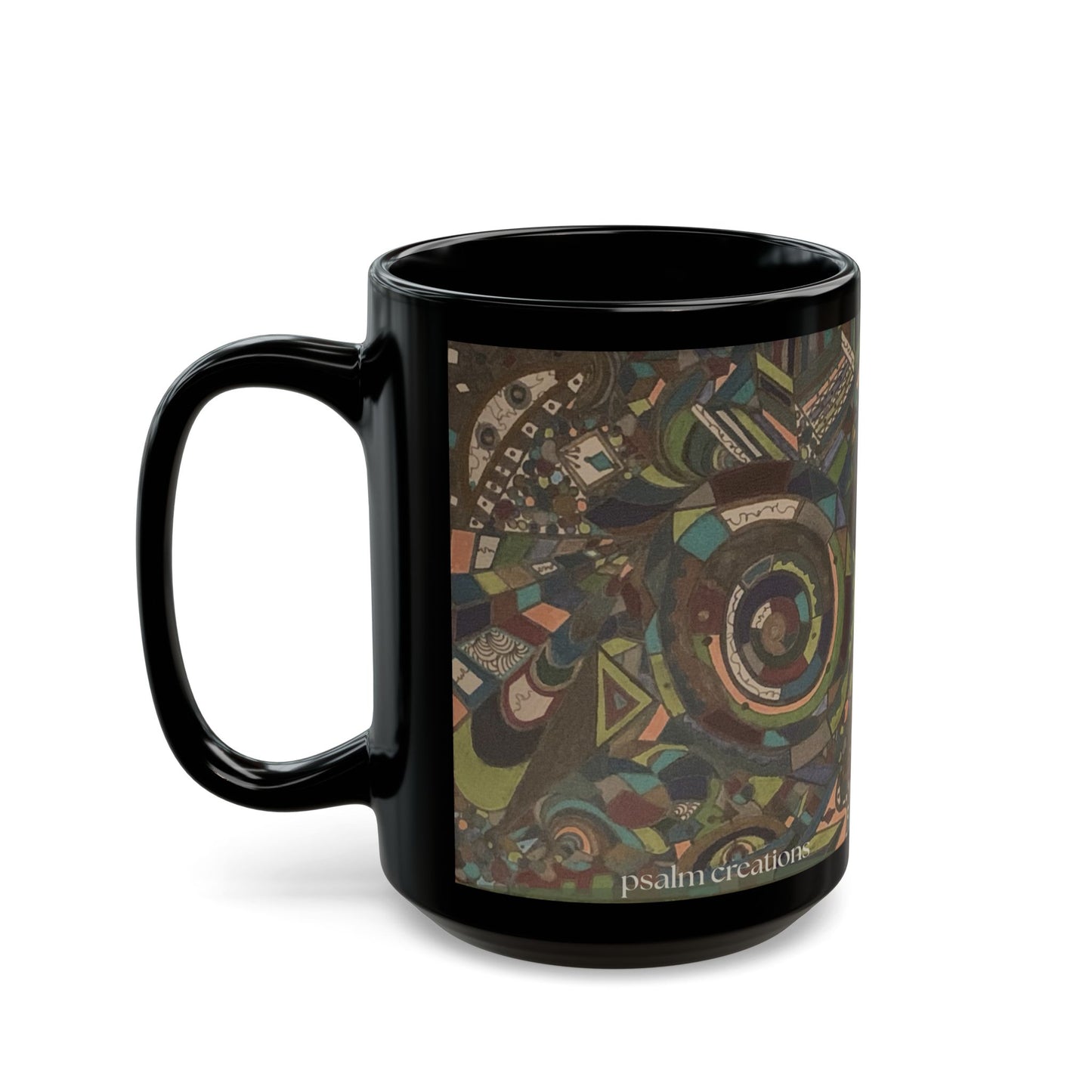 Abstract Boho Pattern Black Coffee Mug – Earthy Geometric Art 11oz/15oz