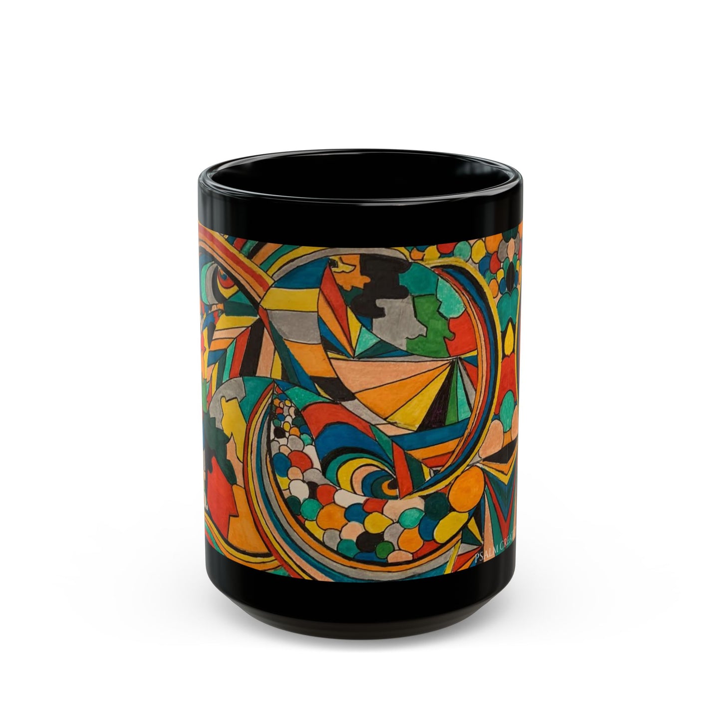 Colorful Abstract Art Black Mug — Vibrant Geometric Coffee Cup (11oz/15oz)