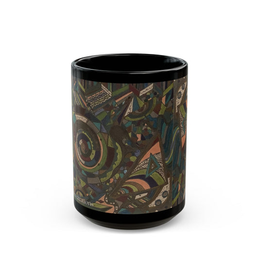 Abstract Boho Pattern Black Coffee Mug – Earthy Geometric Art 11oz/15oz