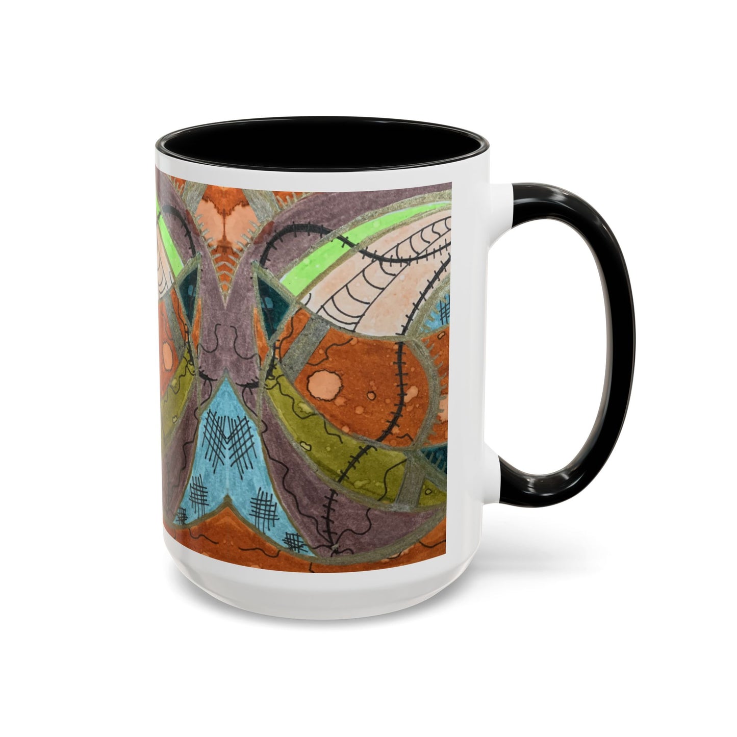 A Stitch in Time Accent Coffee Mug — Colorful Boho Art Ceramic