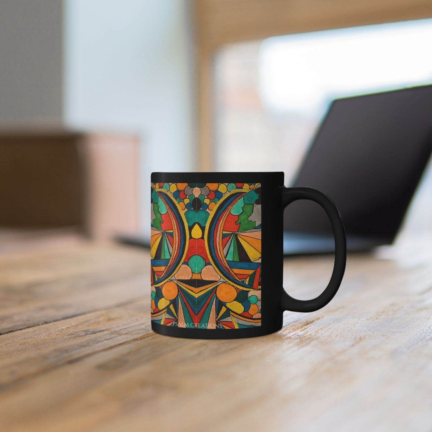 Colorful Abstract Art Black Mug — Vibrant Geometric Coffee Cup (11oz/15oz)