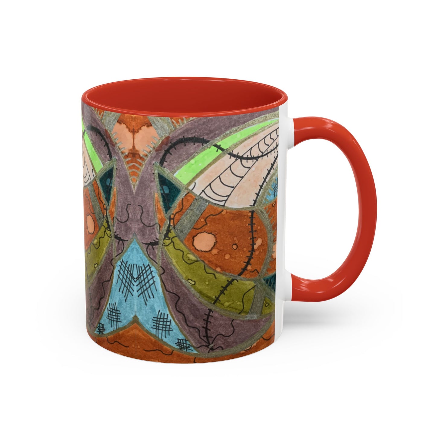 A Stitch in Time Accent Coffee Mug — Colorful Boho Art Ceramic