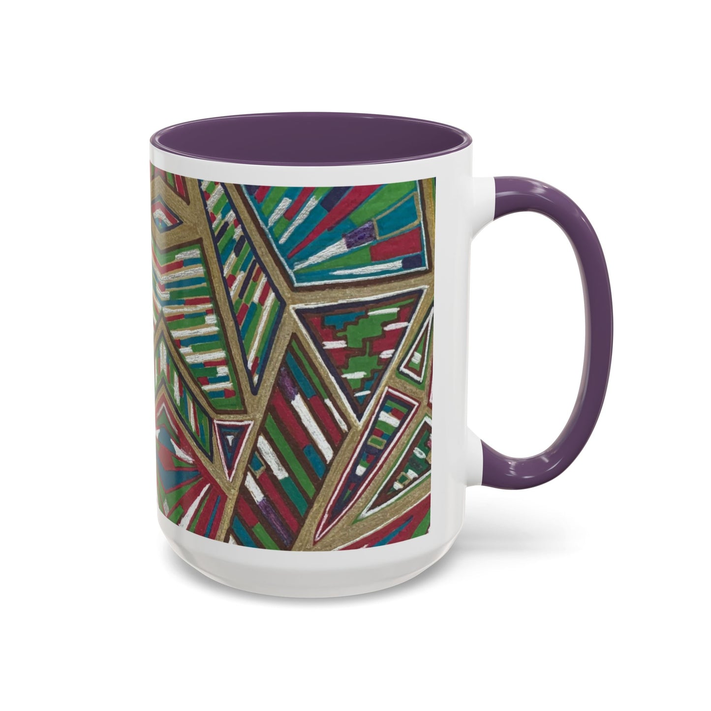Geometric Abstract Accent Coffee Mug — Colorful Tribal Pattern 11/15oz