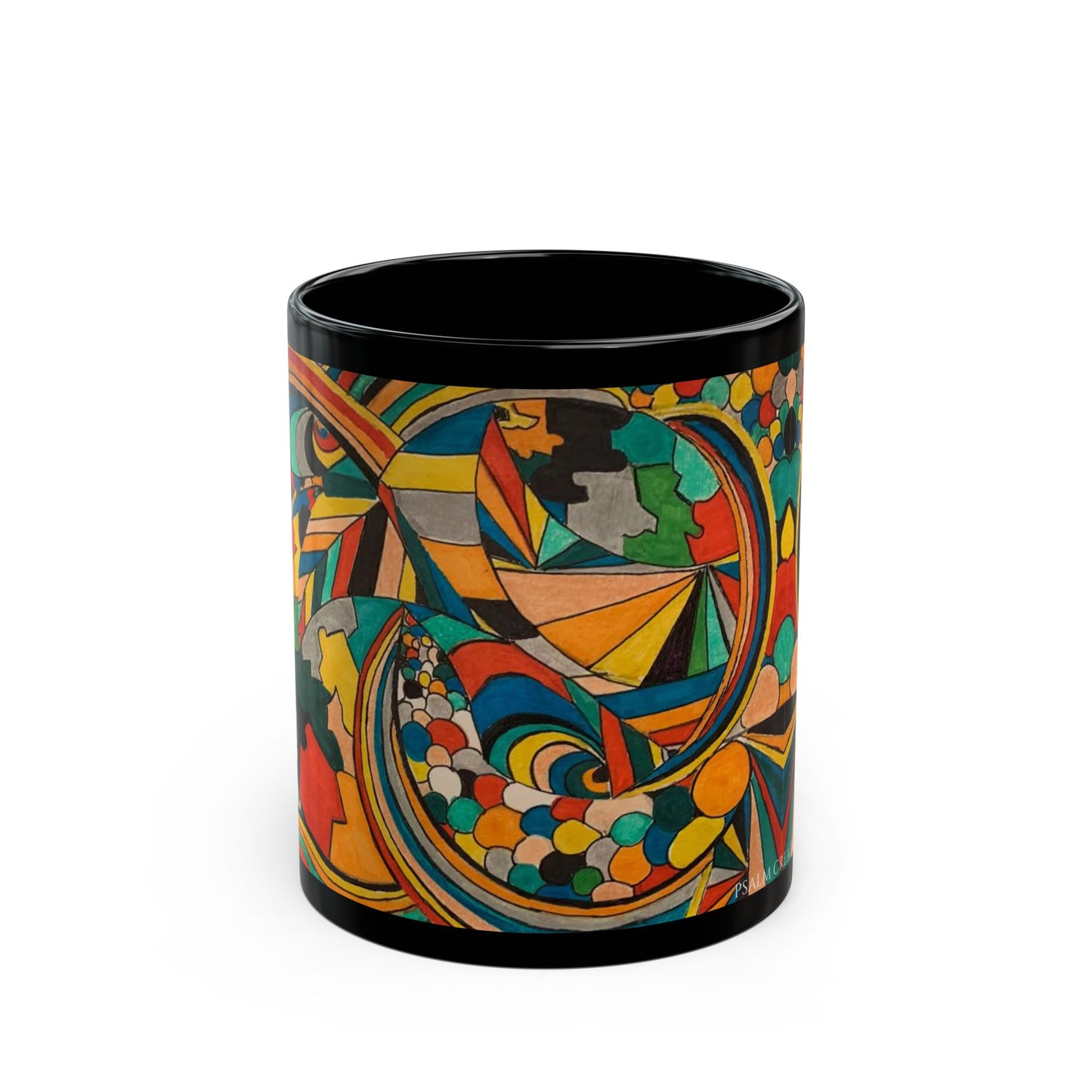 Colorful Abstract Art Black Mug — Vibrant Geometric Coffee Cup (11oz/15oz)