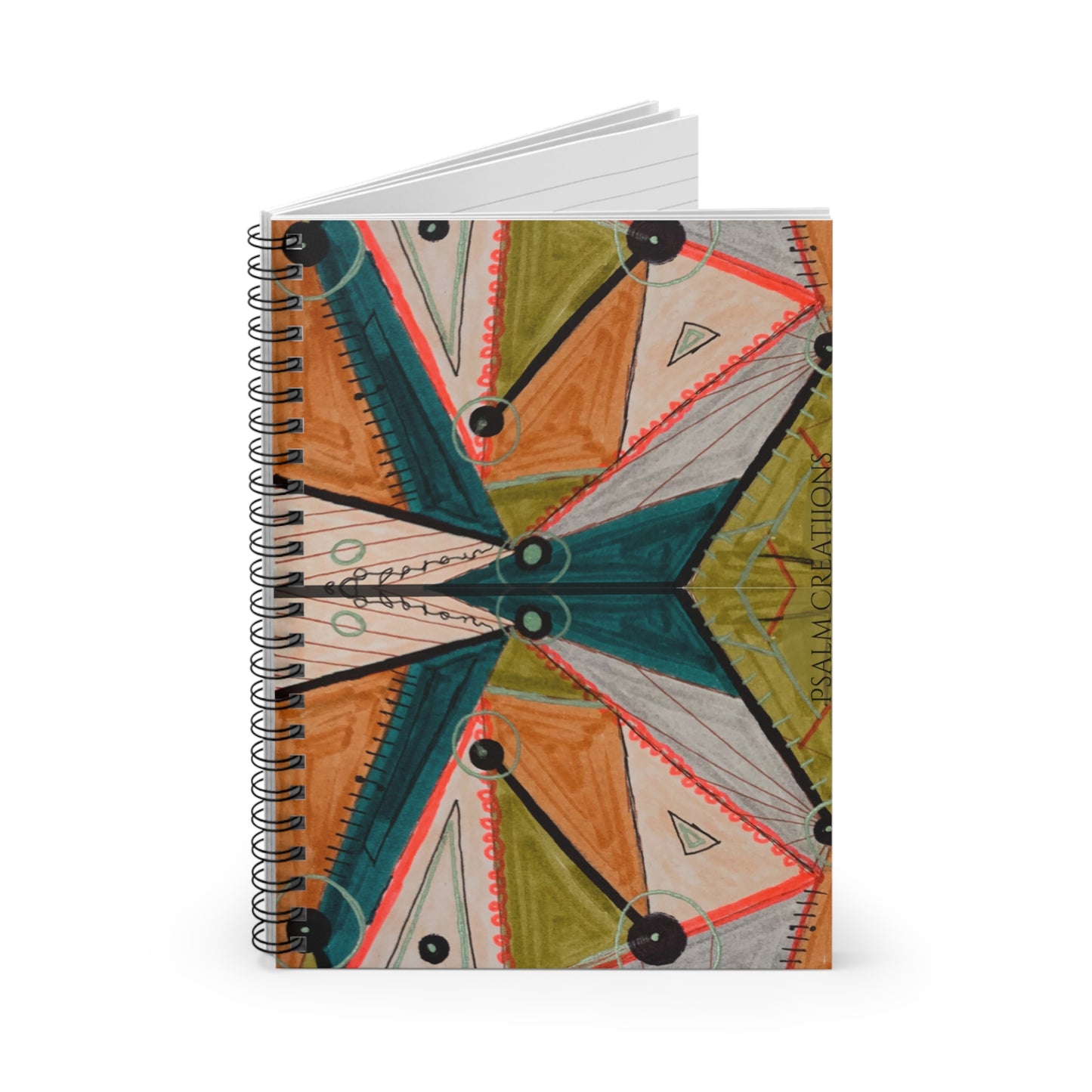 Geometric Kaleidoscope Spiral Notebook — Colorful Abstract Ruled Journal