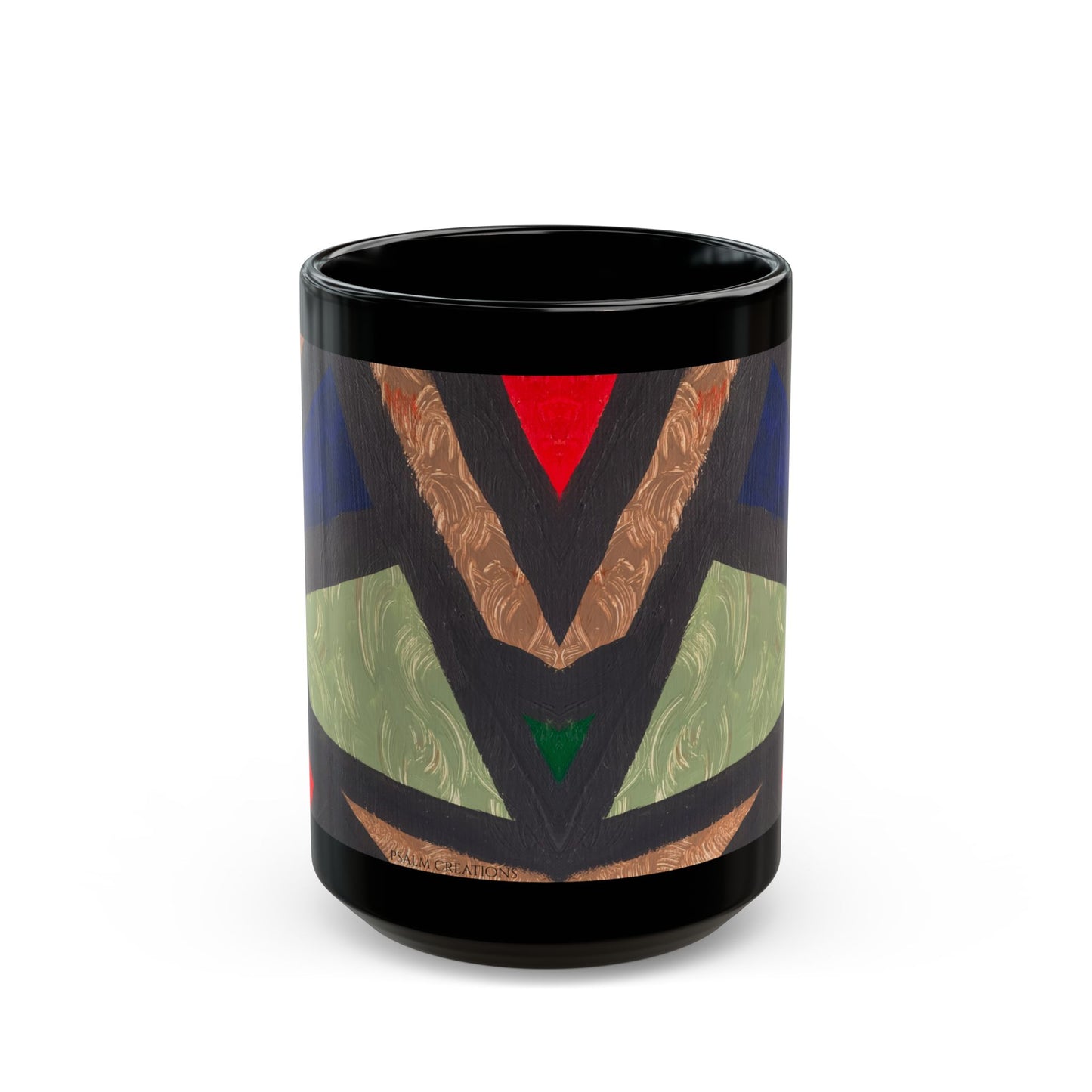 Geometric Tribal Pattern Black Mug — Bold Abstract Art Coffee Cup (11oz/15oz)
