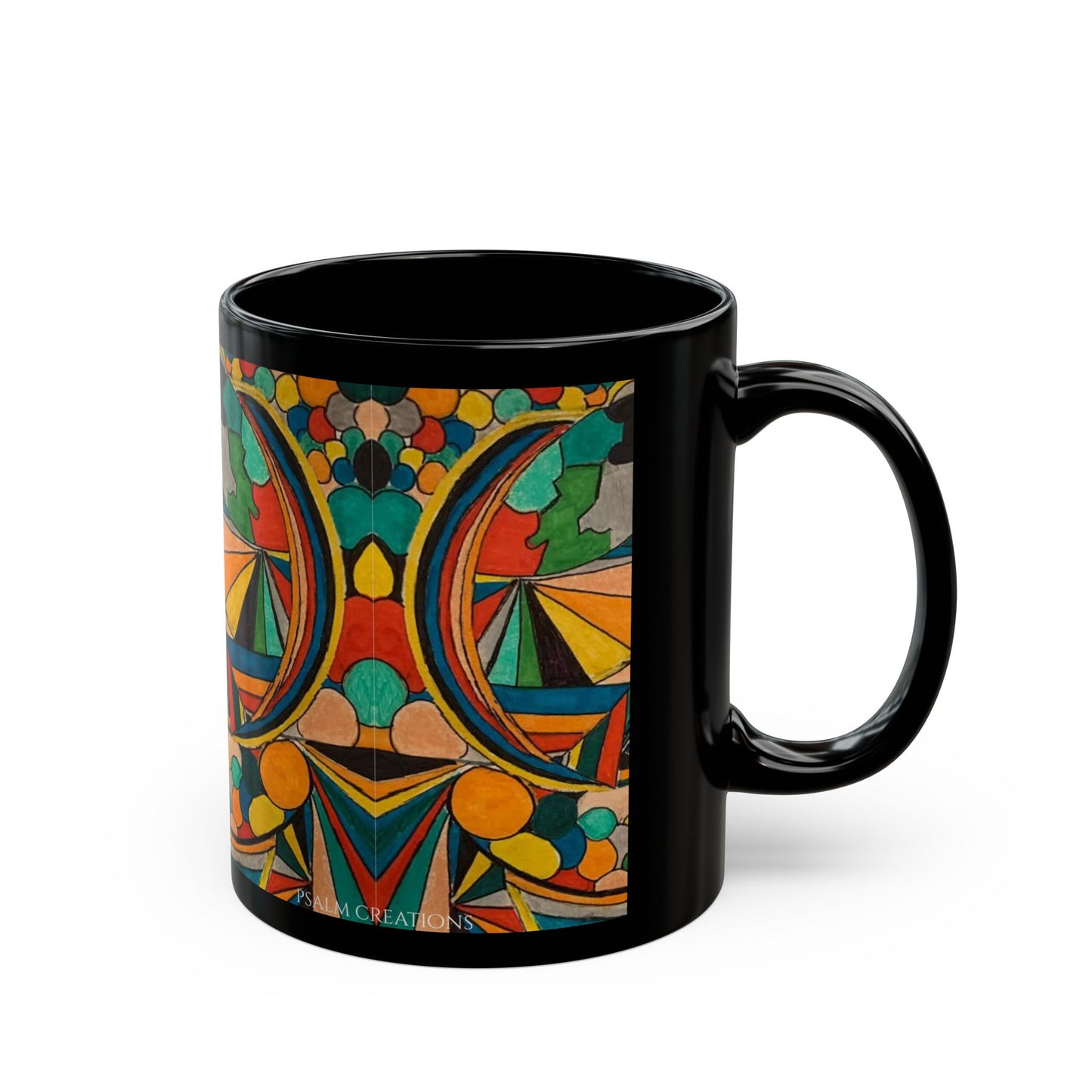 Colorful Abstract Art Black Mug — Vibrant Geometric Coffee Cup (11oz/15oz)