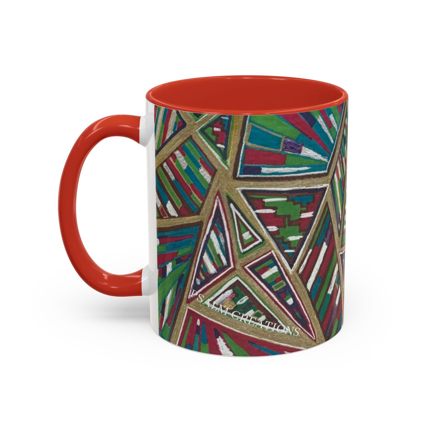 Geometric Abstract Accent Coffee Mug — Colorful Tribal Pattern 11/15oz