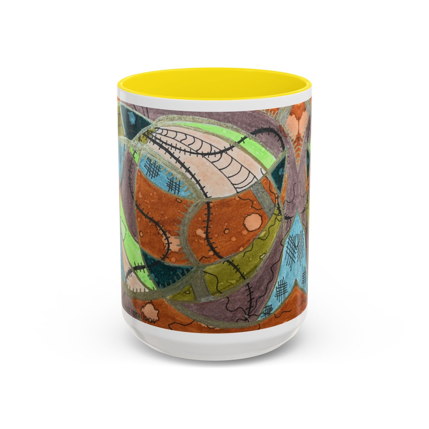 A Stitch in Time Accent Coffee Mug — Colorful Boho Art Ceramic