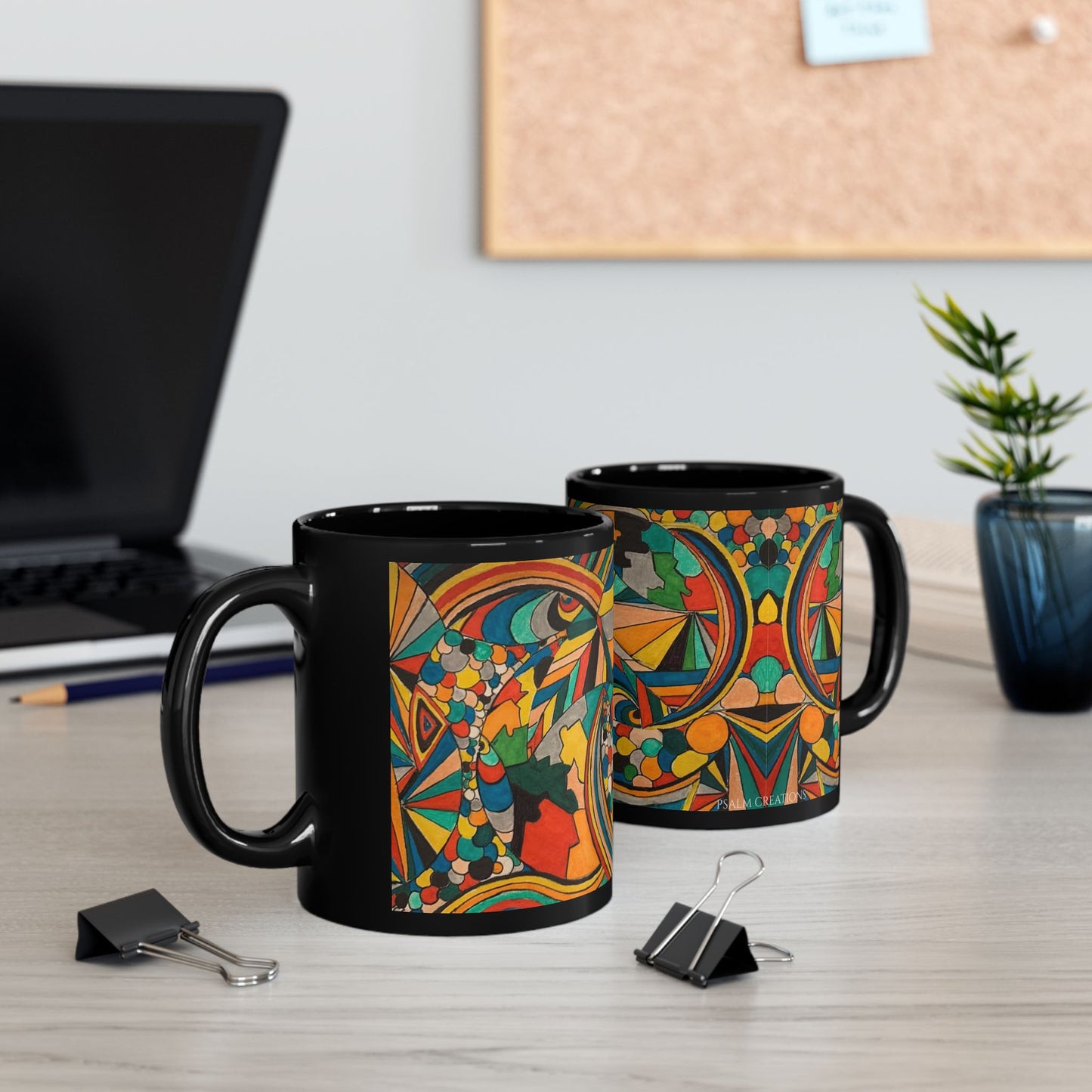 Colorful Abstract Art Black Mug — Vibrant Geometric Coffee Cup (11oz/15oz)