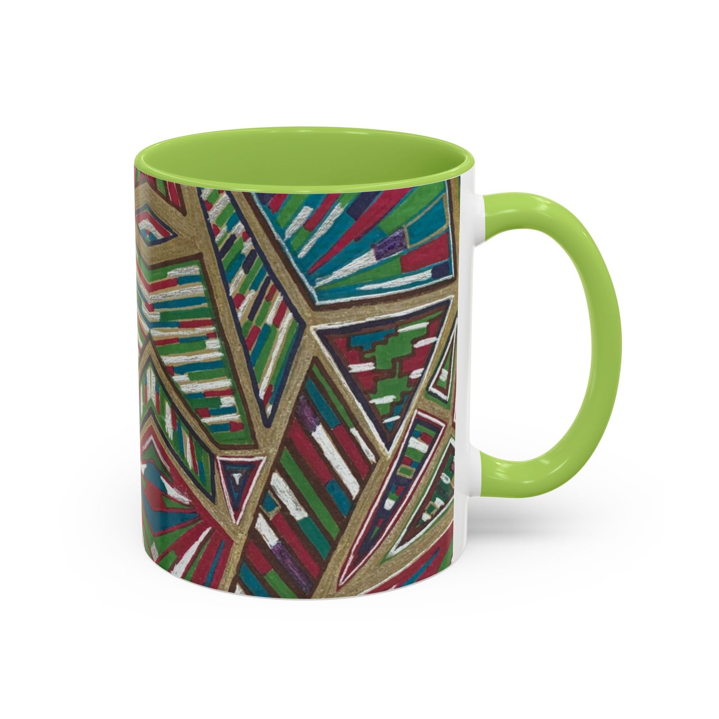 Geometric Abstract Accent Coffee Mug — Colorful Tribal Pattern 11/15oz