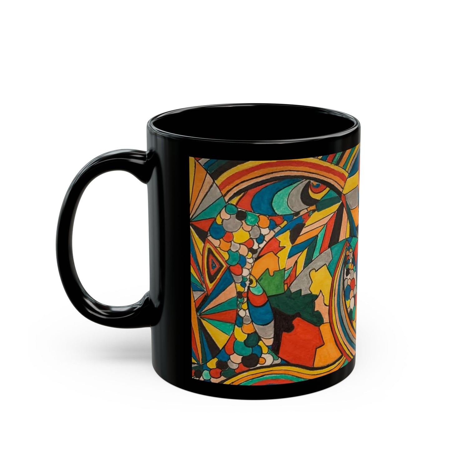 Colorful Abstract Art Black Mug — Vibrant Geometric Coffee Cup (11oz/15oz)