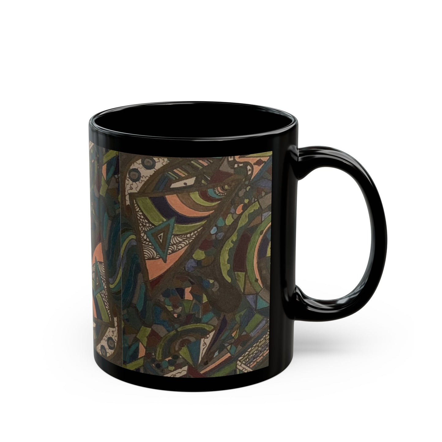 Abstract Boho Pattern Black Coffee Mug – Earthy Geometric Art 11oz/15oz
