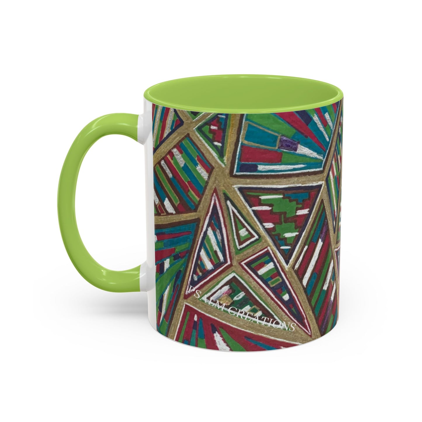 Geometric Abstract Accent Coffee Mug — Colorful Tribal Pattern 11/15oz