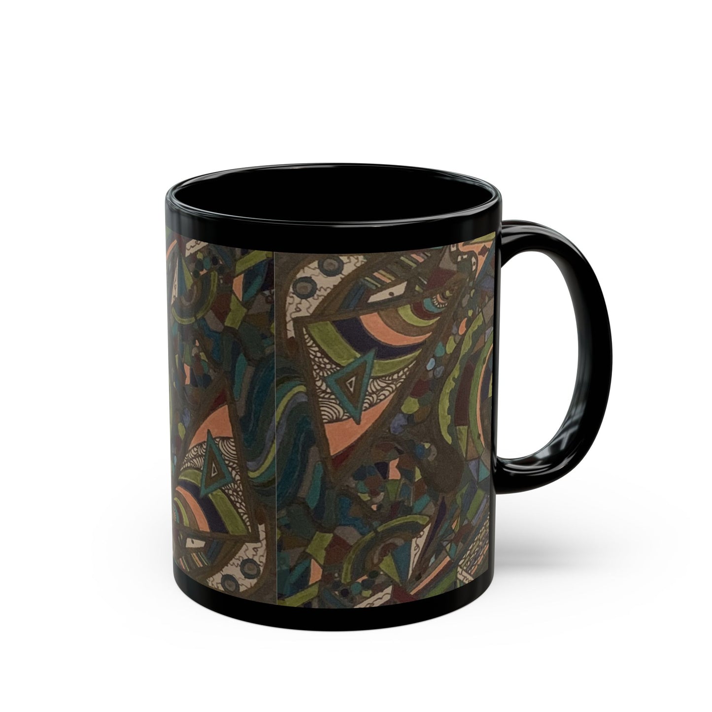 Abstract Boho Pattern Black Coffee Mug – Earthy Geometric Art 11oz/15oz