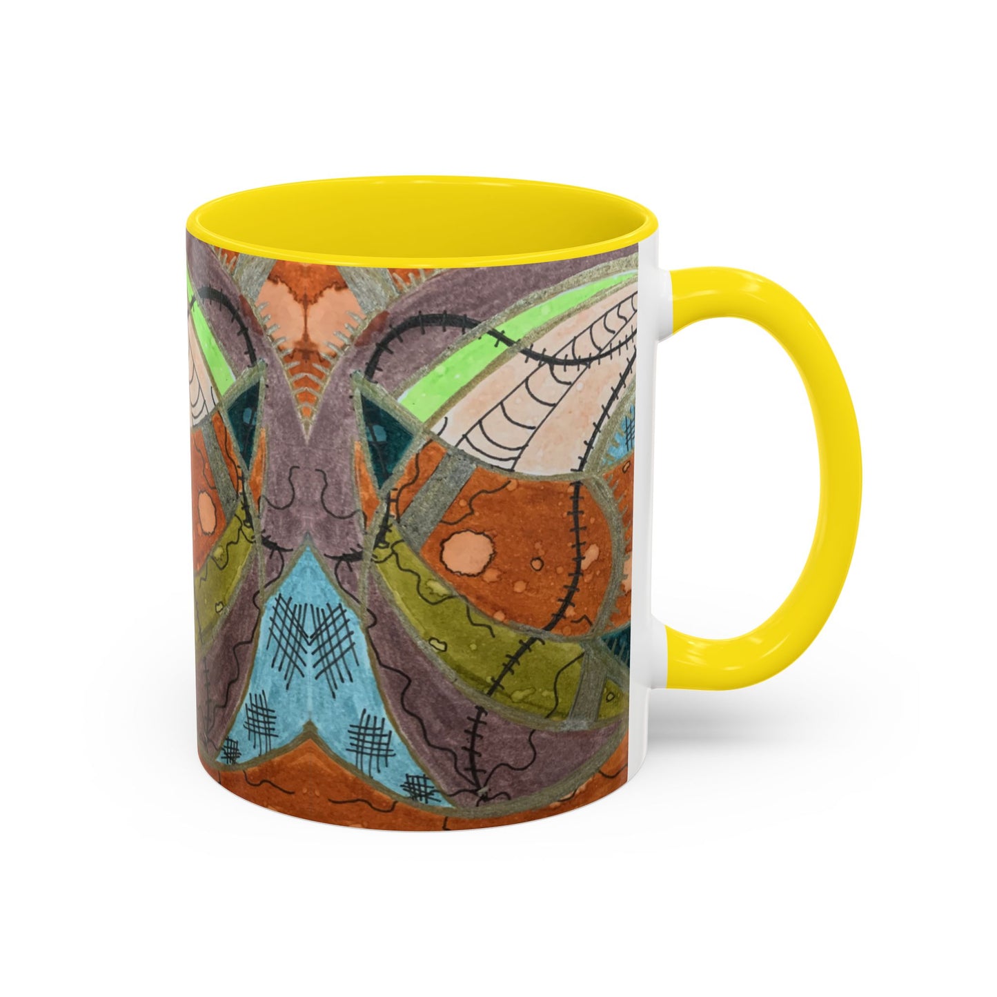 A Stitch in Time Accent Coffee Mug — Colorful Boho Art Ceramic