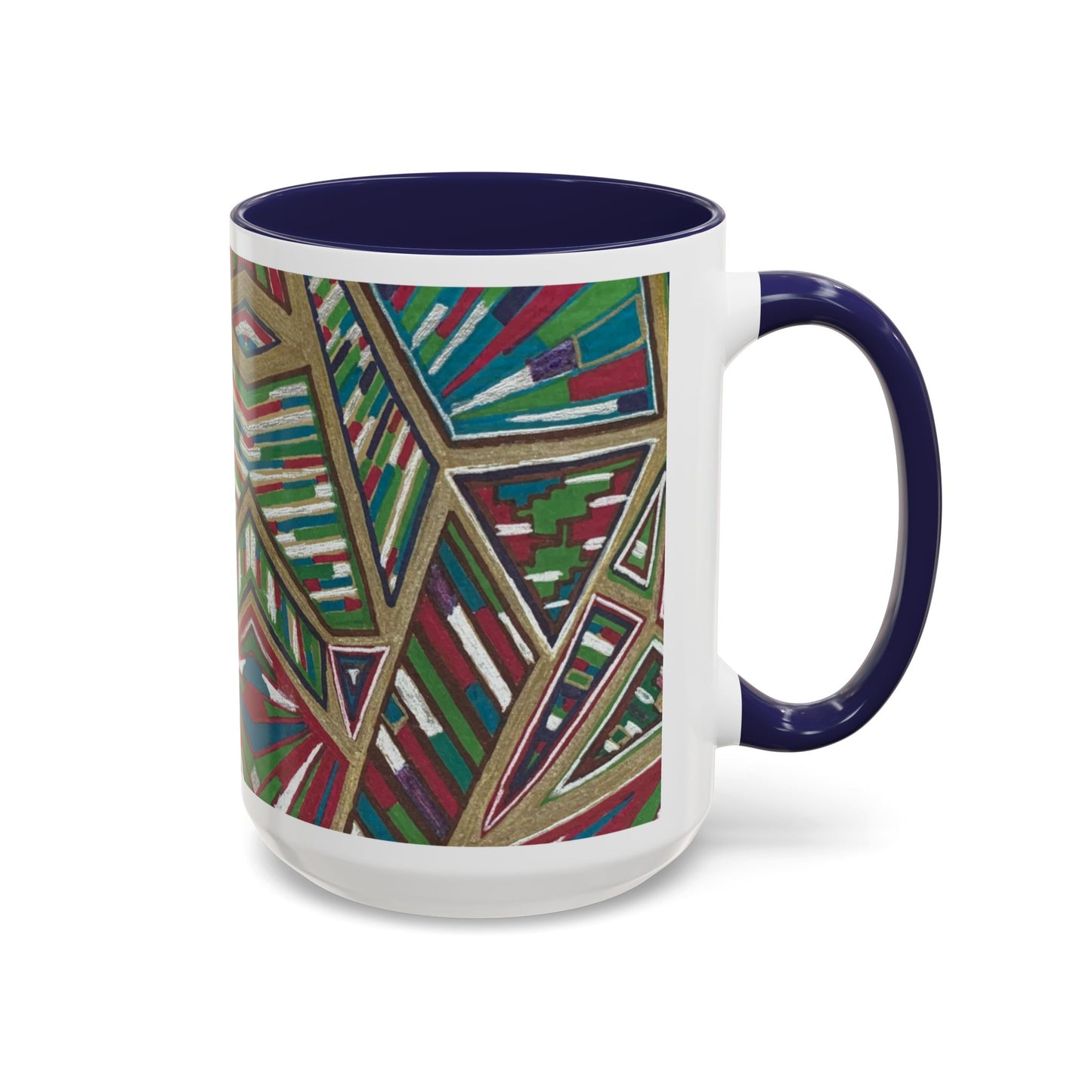 Geometric Abstract Accent Coffee Mug — Colorful Tribal Pattern 11/15oz