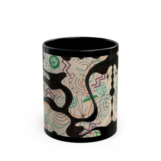 Abstract Black Art Mug — Modern Geometric Swirl Design (11oz & 15oz)