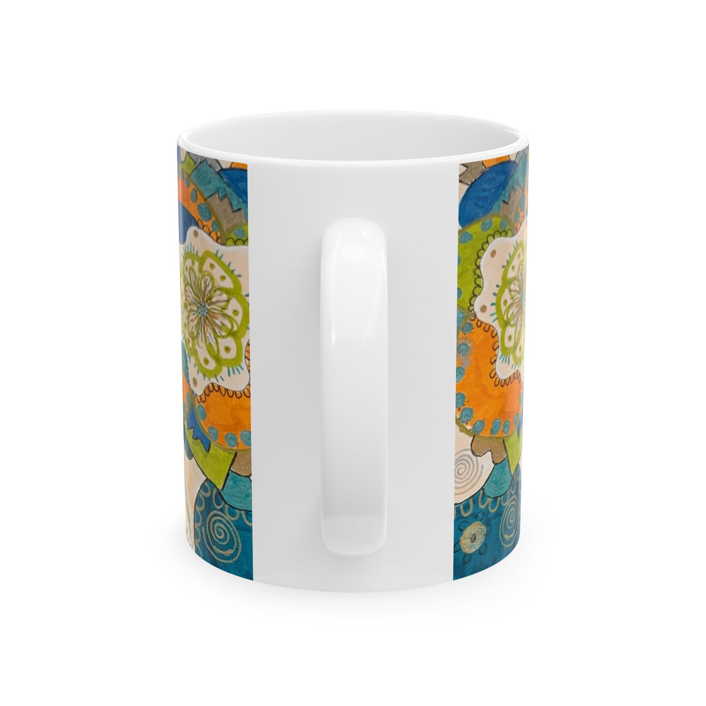 Bohemian Floral Ceramic Mug – Colorful Mandala Pattern (11oz & 15oz)