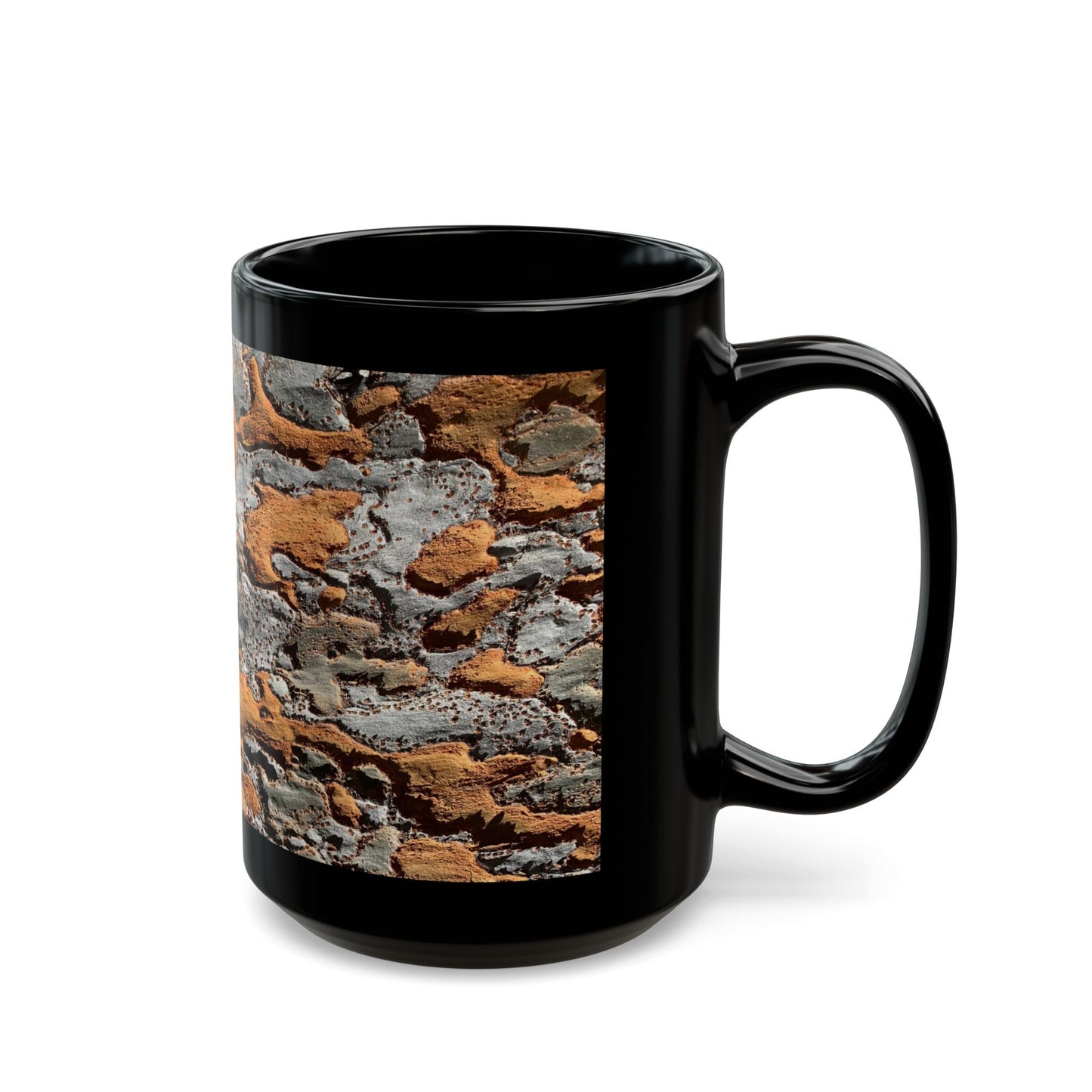 Rustic Birch Bark Pattern Mug — Nature-Inspired Black Ceramic Coffee Cup (11oz/15oz)