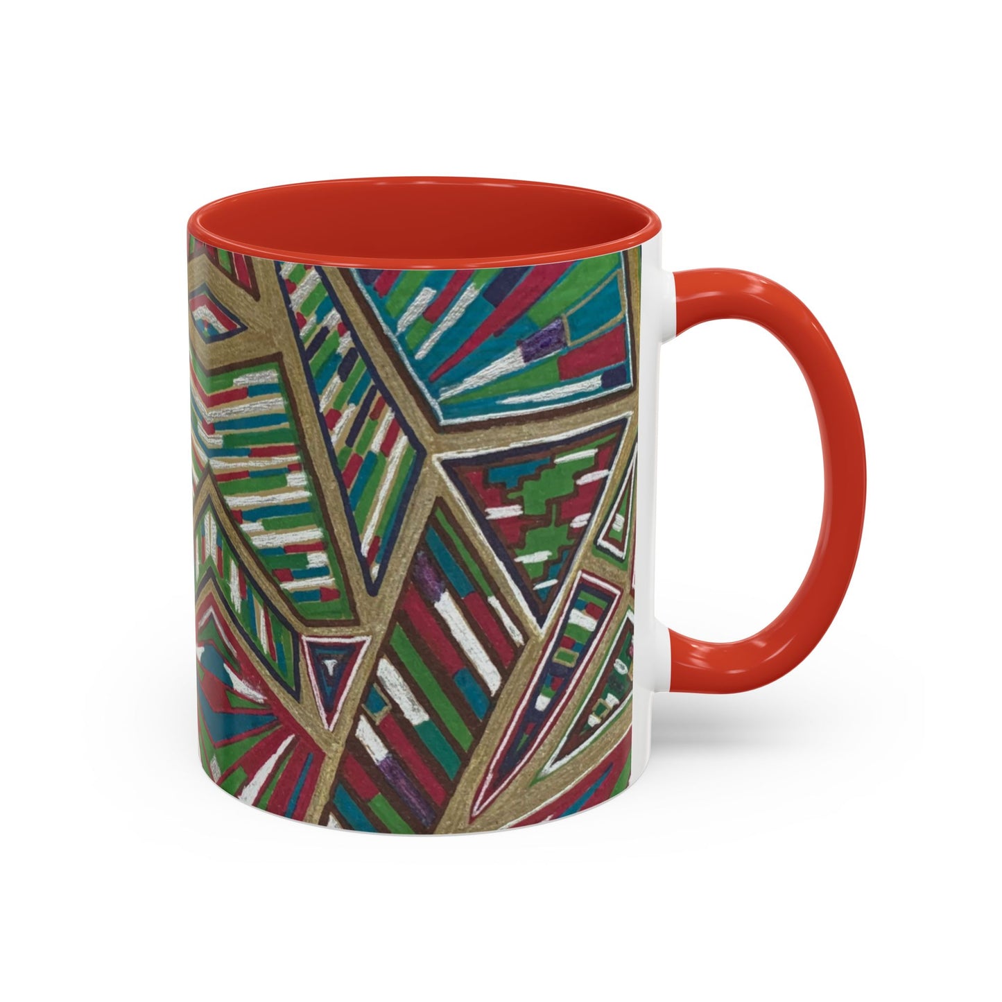 Geometric Abstract Accent Coffee Mug — Colorful Tribal Pattern 11/15oz