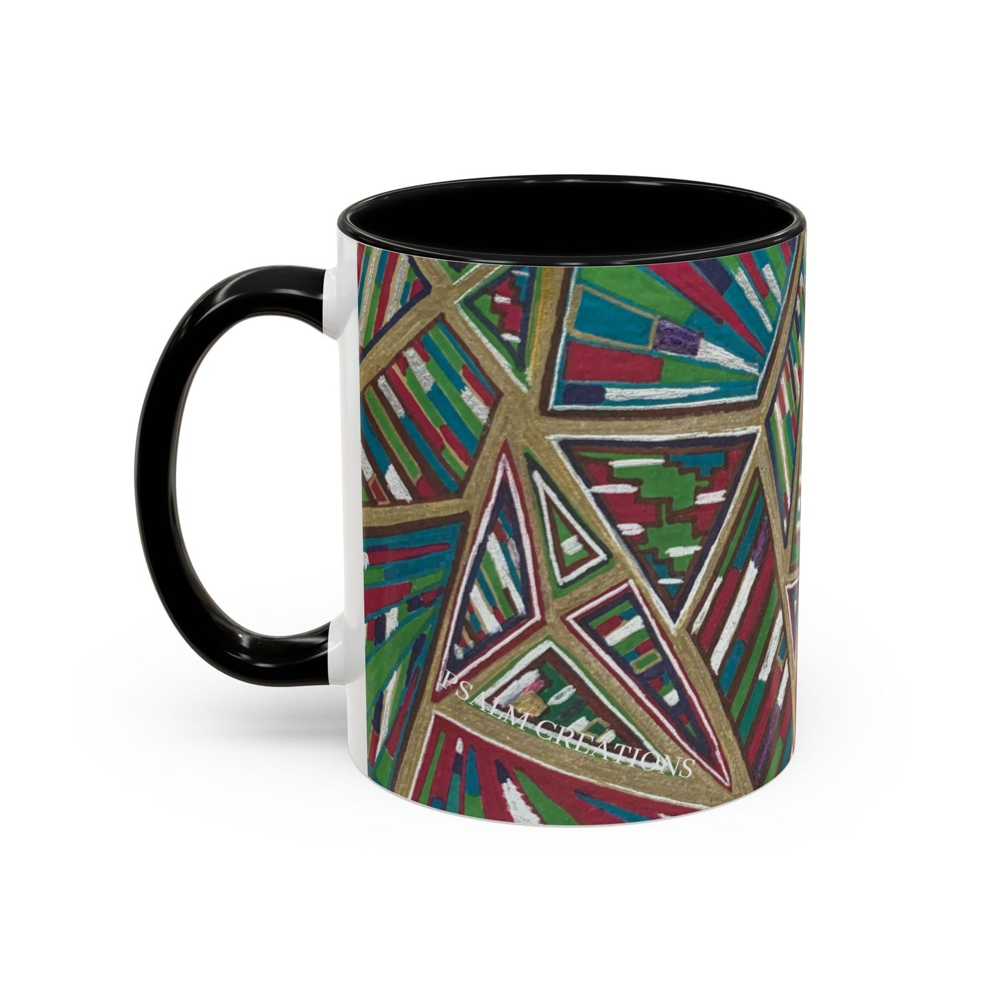 Geometric Abstract Accent Coffee Mug — Colorful Tribal Pattern 11/15oz