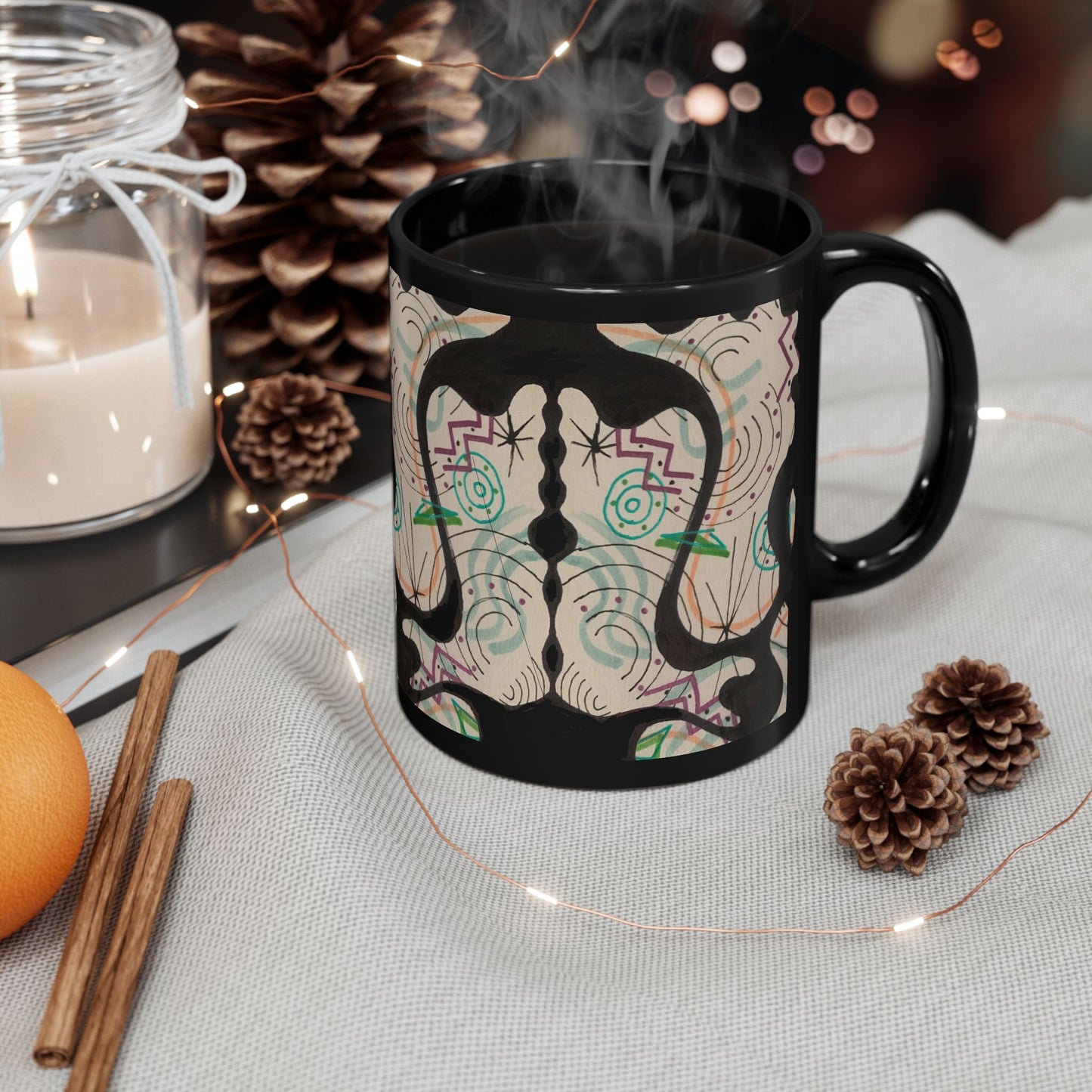 Abstract Black Art Mug — Modern Geometric Swirl Design (11oz & 15oz)