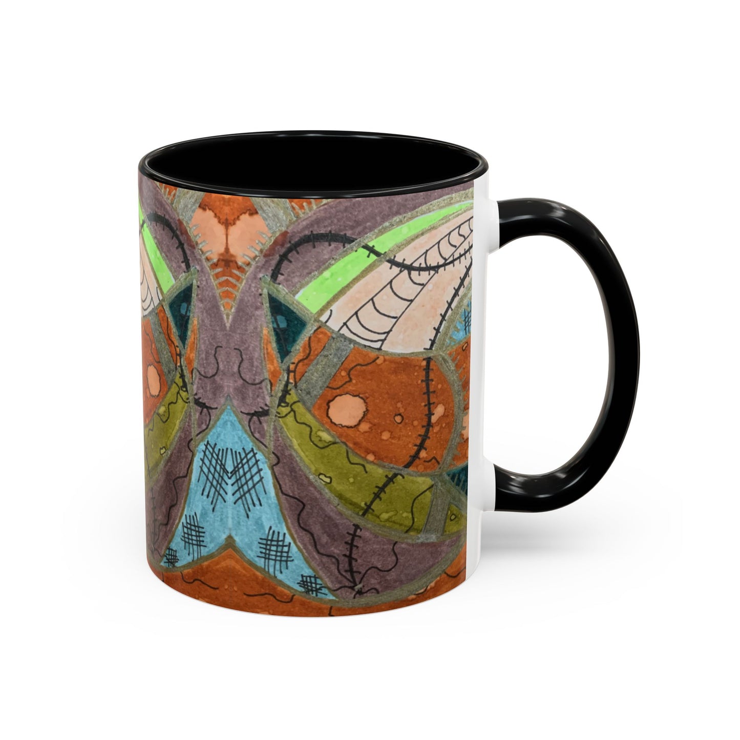 A Stitch in Time Accent Coffee Mug — Colorful Boho Art Ceramic