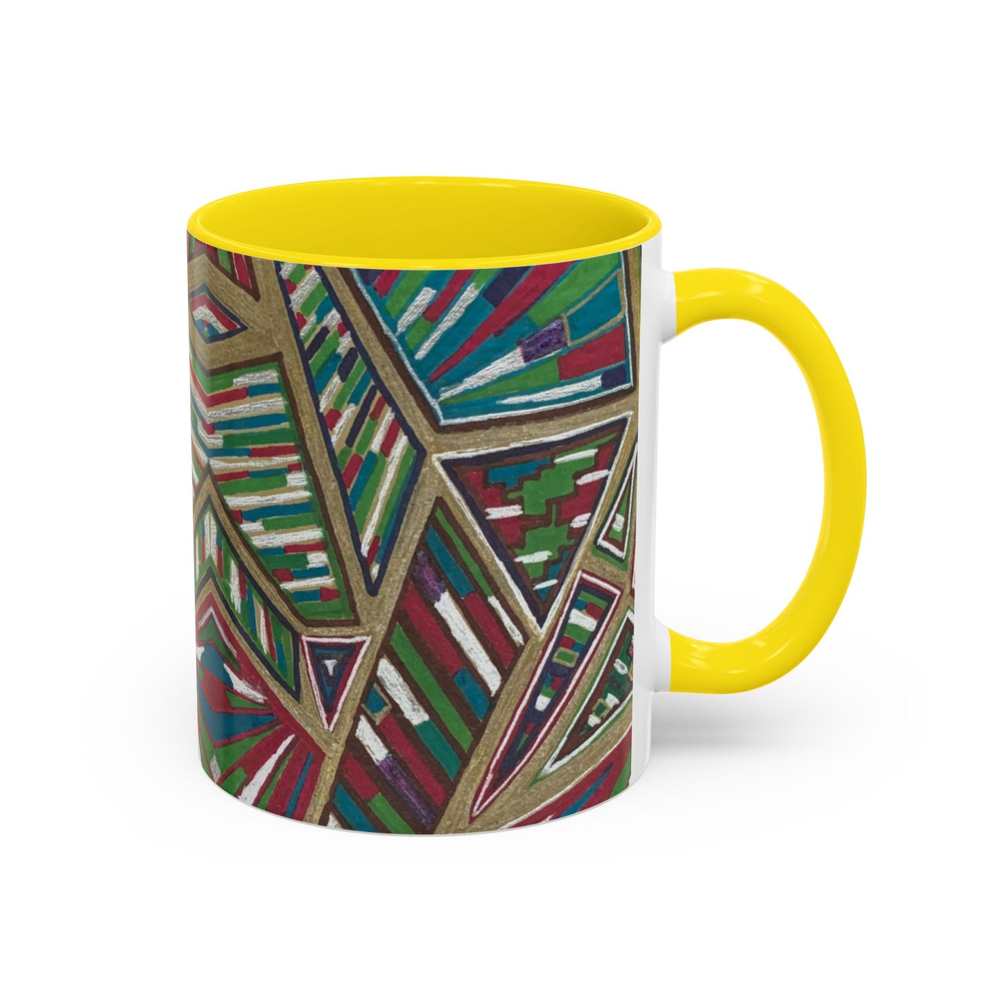 Geometric Abstract Accent Coffee Mug — Colorful Tribal Pattern 11/15oz